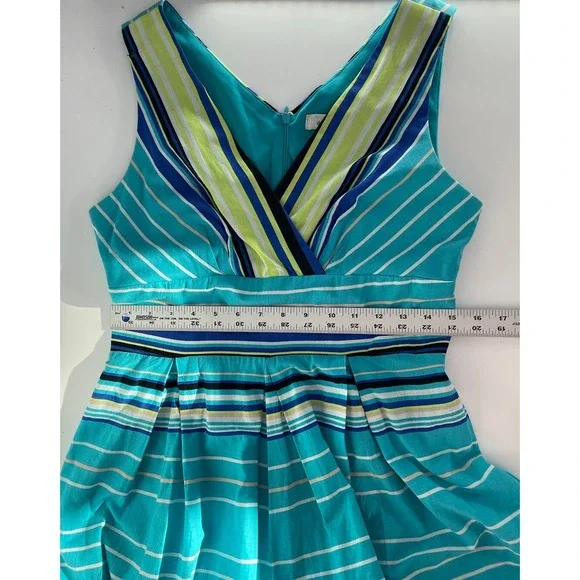 Dressbarn Tank Dress Womens Blue Green Lined Striped V Neck Dress Size 10 - Picture 9 of 10